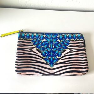 Stella & Dot Capri zebra and jewel-print zippered pouch clutch